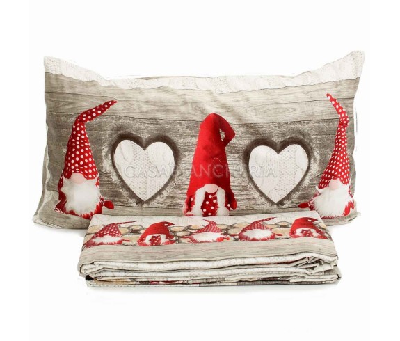 Casabiancheria.it | Completo lenzuola di flanella Gnomi lenzuola in flanella singoli 1 piazza e mezza