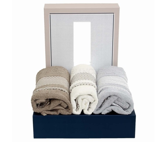 Casabiancheria.it | 3 Coppie asciugamano e ospite Pois set asciugamani di spugna