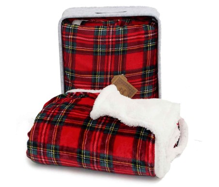 Casabiancheria.it | Coperta di pile agnellato Tartan Box con cesta plaid di pile natalizio amazon coperta in pile singola e matr