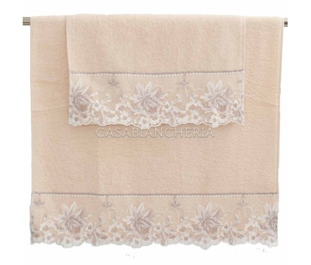 Casabiancheria.it | Coppia asciugamani di spugna Desiree con pizzo asciugamano viso e ospite amazon set asciugamano viso e ospit