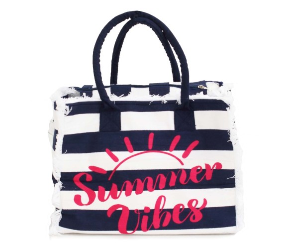 Casabiancheria.it | Borsa da mare con cerniera Summer Vibes borsa da spiaggia in tessuto con tasche e cerniera