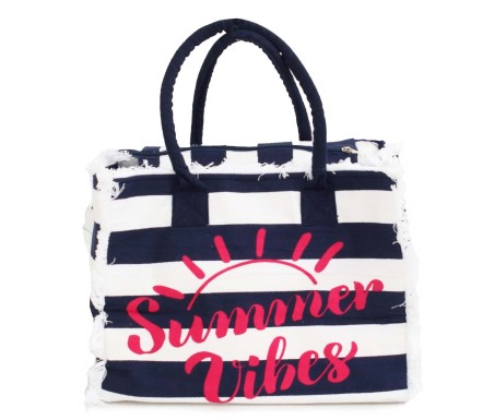 Casabiancheria.it | Borsa da mare con cerniera Summer Vibes borsa da spiaggia in tessuto con tasche e cerniera