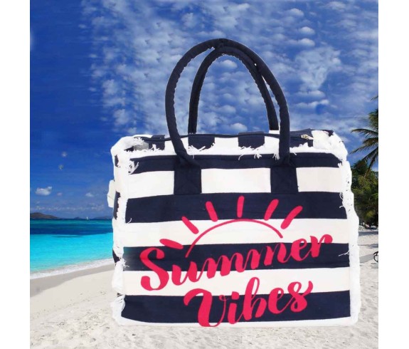 Casabiancheria.it | Borsa da mare con cerniera Summer Vibes borsa da spiaggia in tessuto con tasche e cerniera