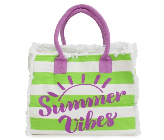 Casabiancheria.it | Borsa da mare con cerniera Summer Vibes borsa da spiaggia in tessuto con tasche e cerniera
