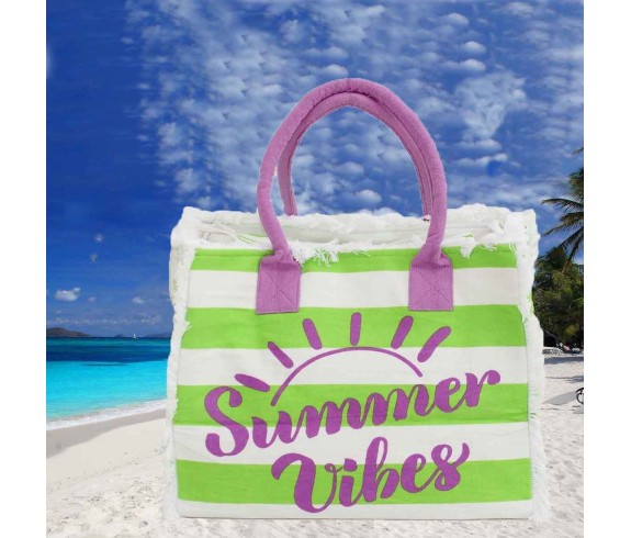 Casabiancheria.it | Borsa da mare con cerniera Summer Vibes borsa da spiaggia in tessuto con tasche e cerniera