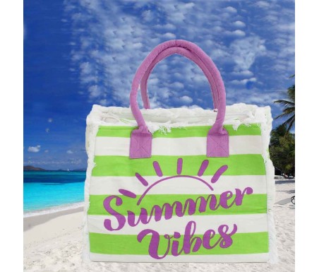 Casabiancheria.it | Borsa da mare con cerniera Summer Vibes borsa da spiaggia in tessuto con tasche e cerniera