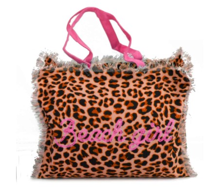 Casabiancheria.it | Borsa da mare con cerniera Leopard 40x30x18 cm borse mare con frange borse mare in tessuto
