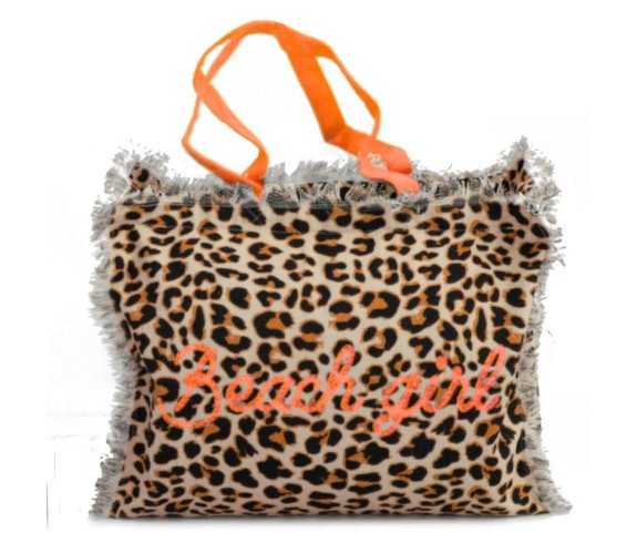 Casabiancheria.it | Borsa da mare con cerniera Leopard 40x30x18 cm borse mare con frange borse mare in tessuto
