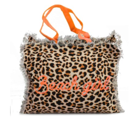 Casabiancheria.it | Borsa da mare con cerniera Leopard 40x30x18 cm borse mare con frange borse mare in tessuto