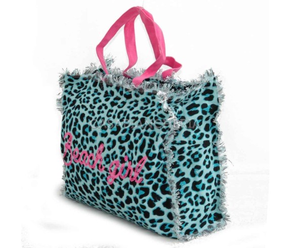 Casabiancheria.it | Borsa da mare con cerniera Leopard 40x30x18 cm borse mare con frange borse mare in tessuto