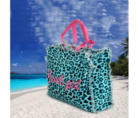 Casabiancheria.it | Borsa da mare con cerniera Leopard 40x30x18 cm borse mare con frange borse mare in tessuto