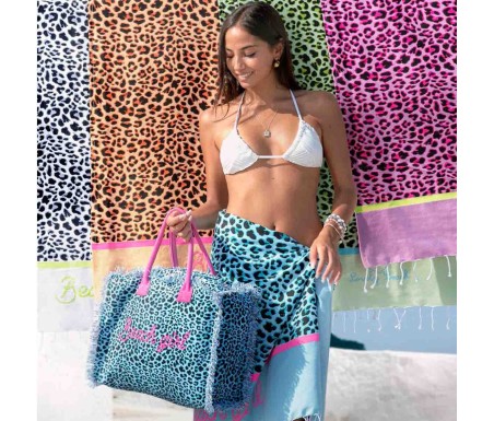 Casabiancheria.it | Borsa da mare con cerniera Leopard 40x30x18 cm borse mare con frange borse mare in tessuto