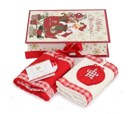 Casabiancheria.it | Set 2 strofinacci natalizio Pierre Cardin in scatola regalo libro confezione strofinacci di Natale