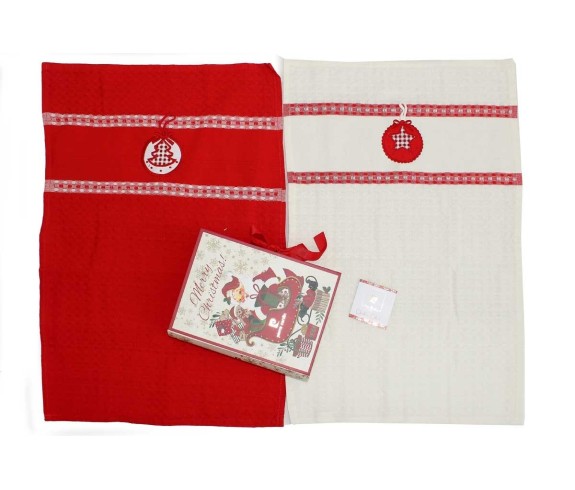 Casabiancheria.it | Set 2 strofinacci natalizio Pierre Cardin in scatola regalo libro confezione strofinacci di Natale