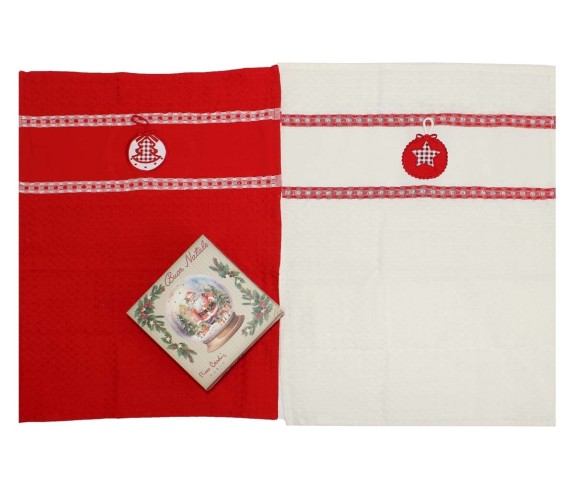 Casabiancheria.it | Set 2 strofinacci natalizio Pierre Cardin Christmas in scatola regalo libro confezione strofinacci di Natale