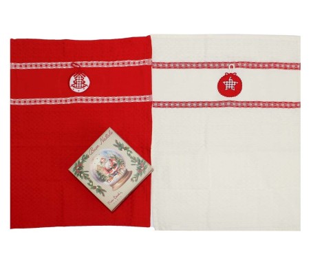 Casabiancheria.it | Set 2 strofinacci natalizio Pierre Cardin Christmas in scatola regalo libro confezione strofinacci di Natale