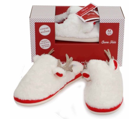Casabiancheria.it | Pantofole donna natalizie in peluche Deer con antiscivolo Ciabatte Pelose Pantofole natalizie Pelliccia Como