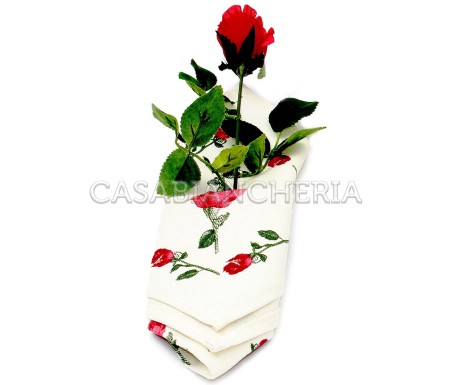 Tovaglia Rose Rosse, tovaglia con tovaglioli stampe romagnole | Casa Biancheria