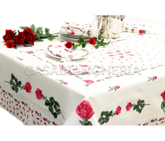 Tovaglia Rose Rosse, tovaglia con tovaglioli stampe romagnole | Casa Biancheria