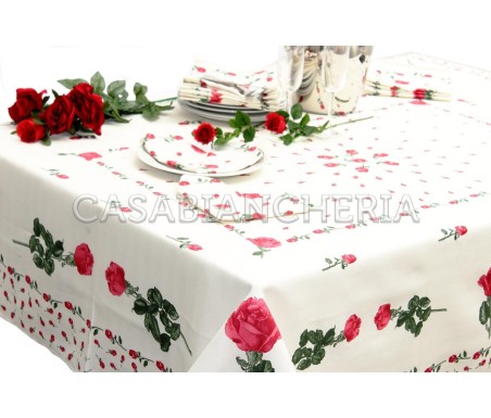 Tovaglia Rose Rosse, tovaglia con tovaglioli stampe romagnole | Casa Biancheria
