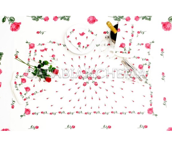 Tovaglia Rose Rosse, tovaglia con tovaglioli stampe romagnole | Casa Biancheria