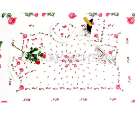 Tovaglia Rose Rosse, tovaglia con tovaglioli stampe romagnole | Casa Biancheria