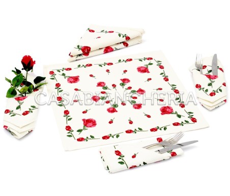 Tovaglia Rose Rosse, tovaglia con tovaglioli stampe romagnole | Casa Biancheria