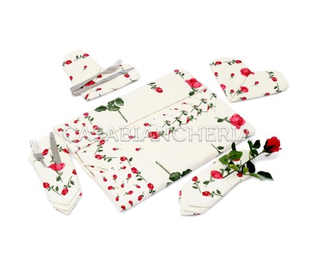 Tovaglia Rose Rosse, tovaglia con tovaglioli stampe romagnole | Casa Biancheria