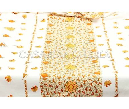 Tovaglia a metraggio Melograno Arancio, tessuto stampa romagnola | Casa Biancheria