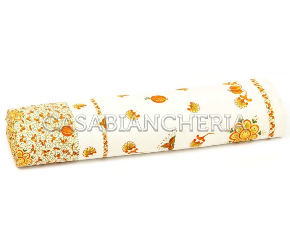 Tovaglia a metraggio Melograno Arancio, tessuto stampa romagnola | Casa Biancheria