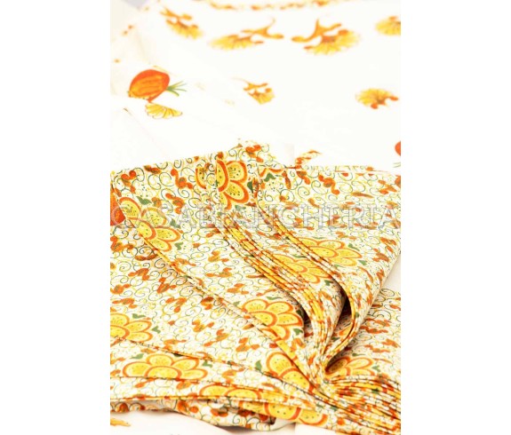 Tovaglia a metraggio Melograno Arancio, tessuto stampa romagnola | Casa Biancheria