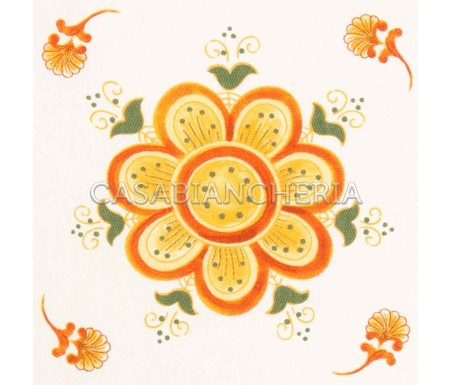 Tovaglia a metraggio Melograno Arancio, tessuto stampa romagnola | Casa Biancheria