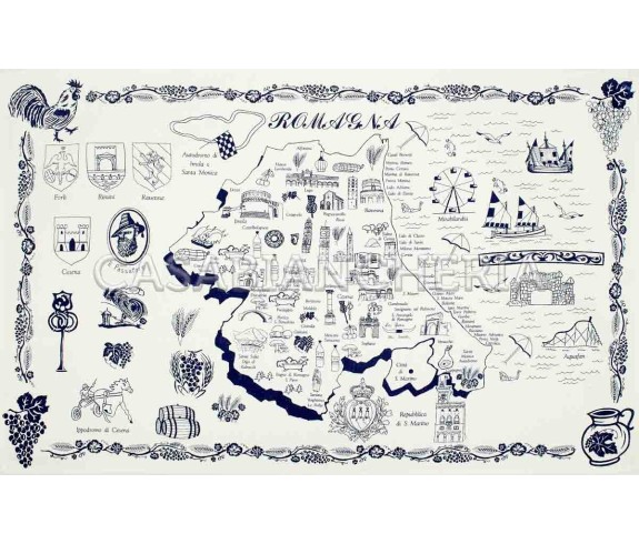 Casa Biancheria | Strofinaccio stampa romagnola Regioni strofinacci romagnoli ruggine o blu