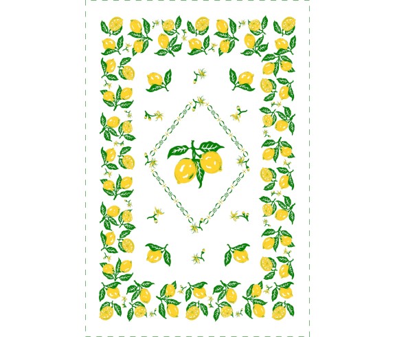 Casa Biancheria | Strofinaccio stampa romagnola Limoni, asciugapiatti da cucina romagnoli