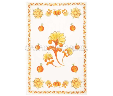 Casa Biancheria | Strofinaccio stampa romagnola Melograno Arancio, strofinacci da cucina romagnoli