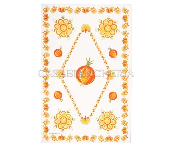 Casa Biancheria | Strofinaccio stampa romagnola Melograno Arancio, strofinacci da cucina romagnoli