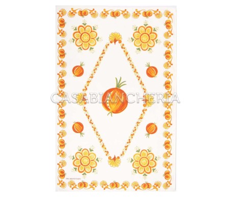 Casa Biancheria | Strofinaccio stampa romagnola Melograno Arancio, strofinacci da cucina romagnoli