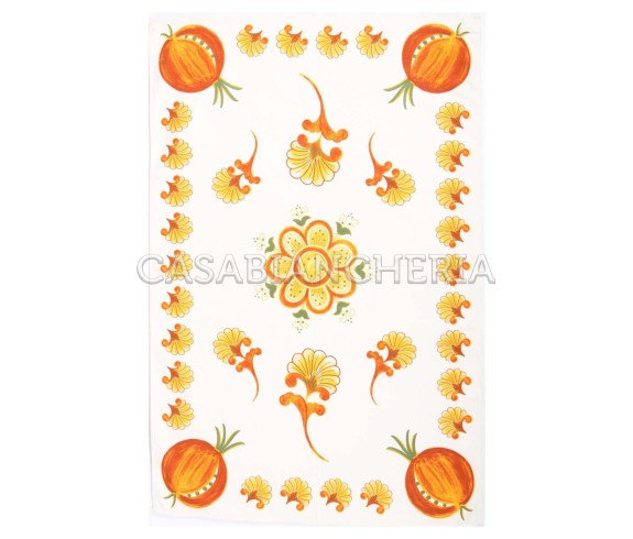Casa Biancheria | Strofinaccio stampa romagnola Melograno Arancio, strofinacci da cucina romagnoli