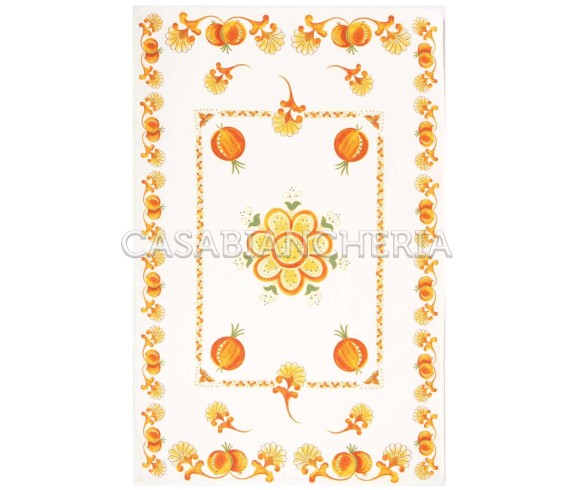 Casa Biancheria | Strofinaccio stampa romagnola Melograno Arancio, strofinacci da cucina romagnoli