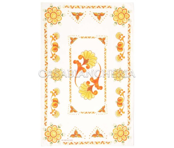 Casa Biancheria | Strofinaccio stampa romagnola Melograno Arancio, strofinacci da cucina romagnoli