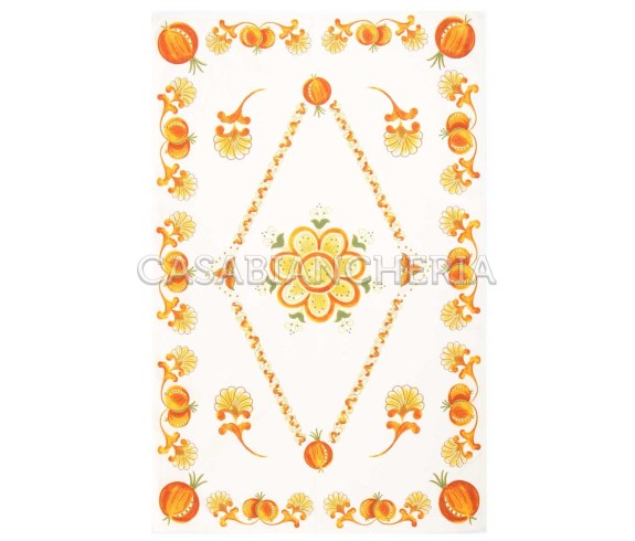 Casa Biancheria | Strofinaccio stampa romagnola Melograno Arancio, strofinacci da cucina romagnoli