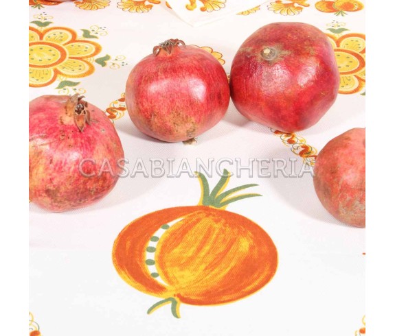 Casa Biancheria | Strofinaccio stampa romagnola Melograno Arancio, strofinacci da cucina romagnoli