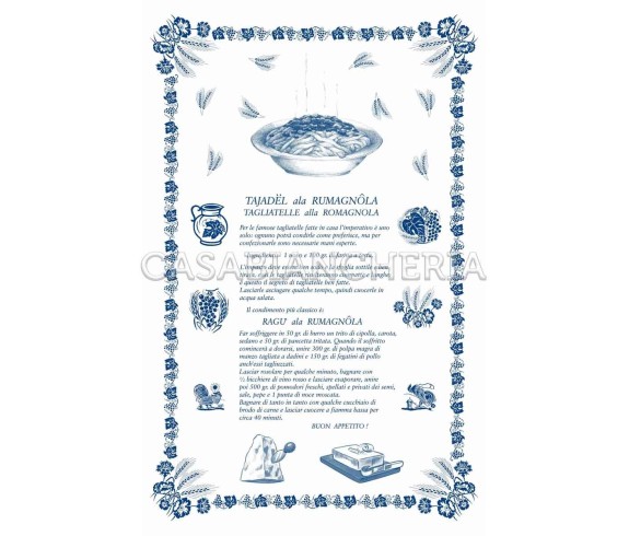Casa Biancheria | Strofinaccio stampa romagnola Ricette Tagliatelle 60x90 cm strofinacci romagnoli