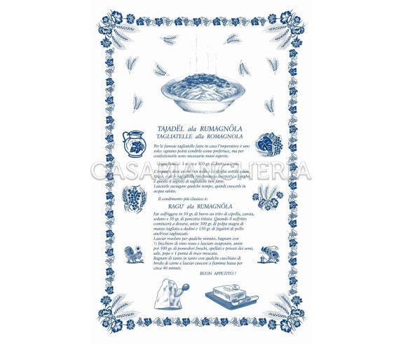Casa Biancheria | Strofinaccio stampa romagnola Ricette Tagliatelle 60x90 cm strofinacci romagnoli