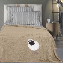 Plaid di pile con applicazione Dolly Beige 150x180 cm