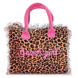 Borsa da mare hand bag Leopar con cerniera