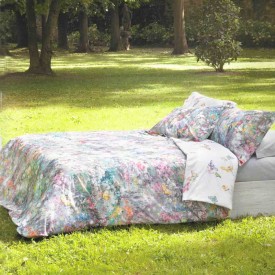 Completo lenzuola copriletto matrimoniale Mirabello Giverny Garden in percalle di cotone